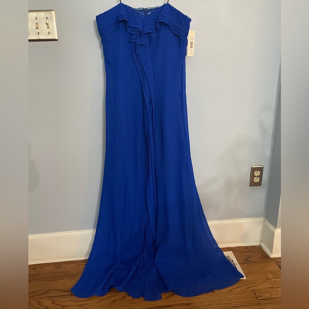 NWT Badgley Mischka Strapless Blue Gown Size 14